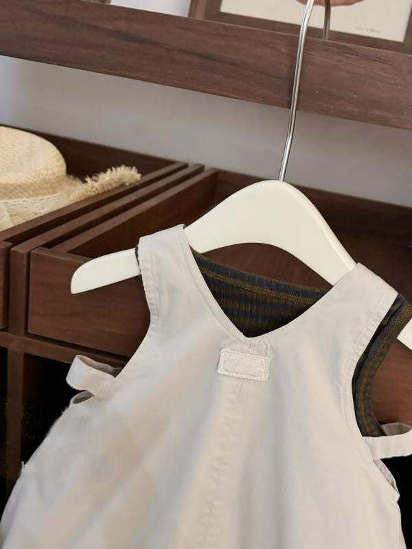 [5071156] - One Set 2in1 Baju Setelan Summer Outfit Atasan Kaos Lengan Kutung Bawahan Overall Pendek Comfort Fashion Style Anak Perempuan Cewek - Motif Top Color Stripe - BABYHOKI STORE