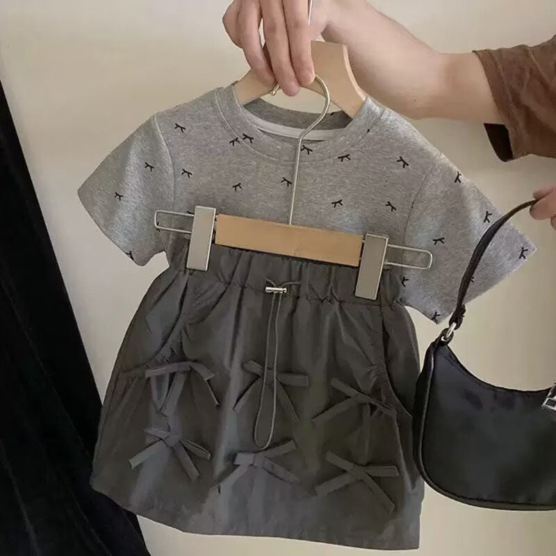 [5071162] - One Set 2in1 Baju Setelan Atasan Kaos Lengan Pendek Bawahan Rok Pendek Comfort Fashion Style Anak Perempuan Cewek - Motif Cute Bow - BABYHOKI STORE