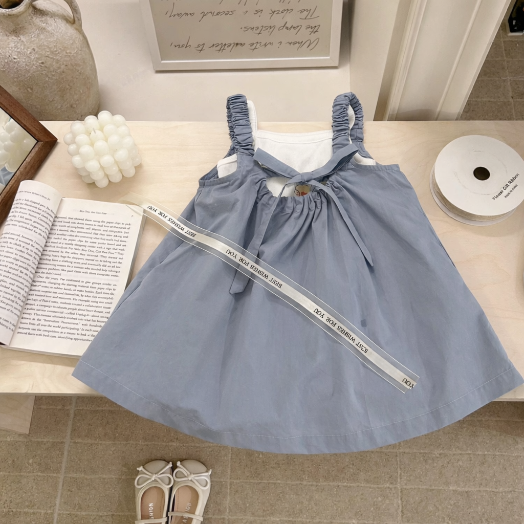 [5071165] - One Set 2in1 Baju Setelan Dress Atasan Lengan Kutung Bawahan Rok Pendek Comfort Fashion Style Anak Perempuan Cewek - Motif Girl On Bicycle - BABYHOKI STORE