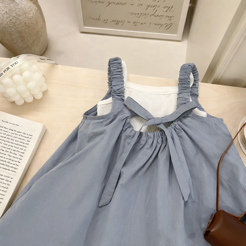 [5071165] - One Set 2in1 Baju Setelan Dress Atasan Lengan Kutung Bawahan Rok Pendek Comfort Fashion Style Anak Perempuan Cewek - Motif Girl On Bicycle - BABYHOKI STORE