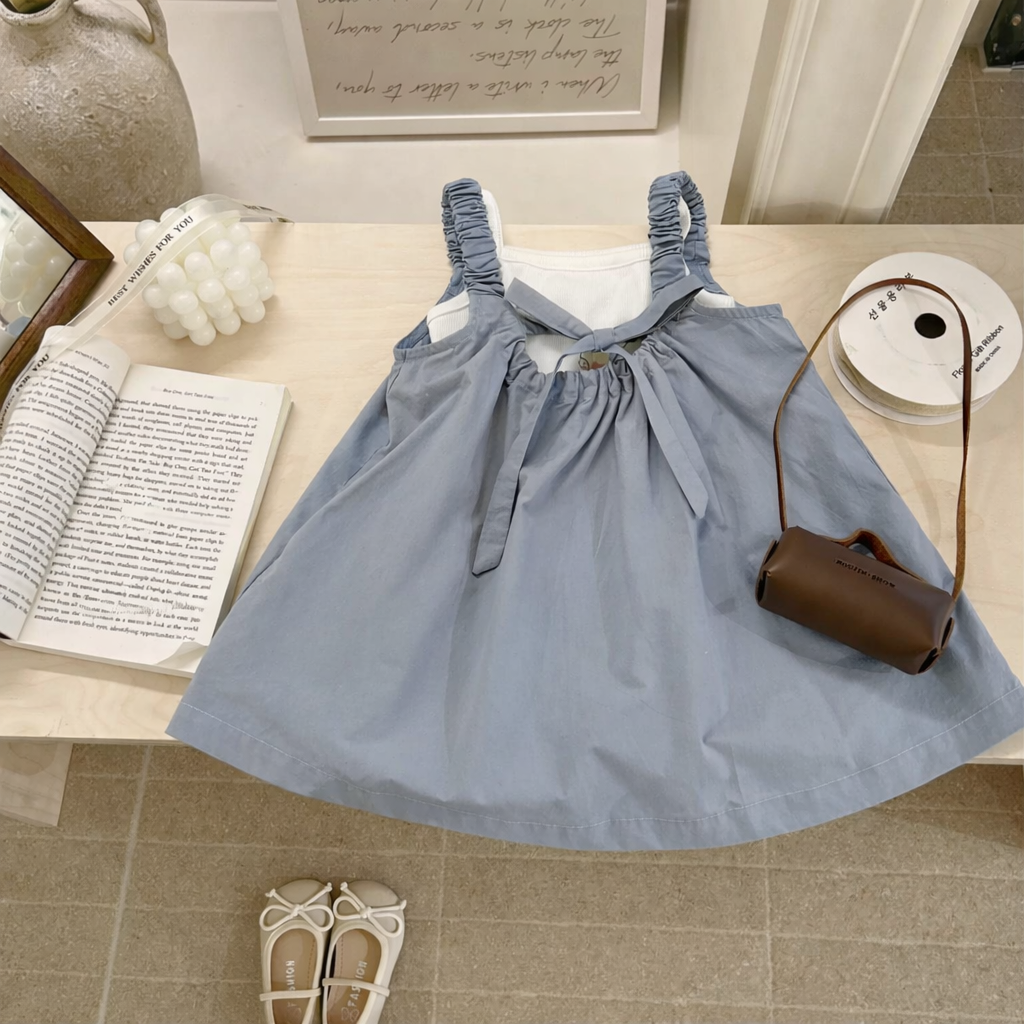 [5071165] - One Set 2in1 Baju Setelan Dress Atasan Lengan Kutung Bawahan Rok Pendek Comfort Fashion Style Anak Perempuan Cewek - Motif Girl On Bicycle - BABYHOKI STORE