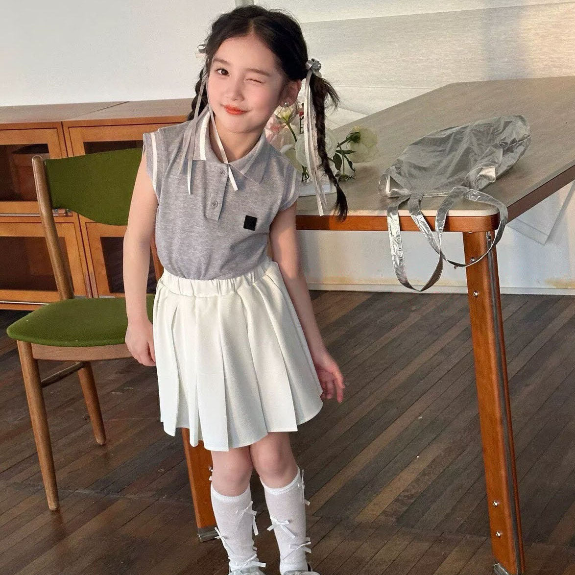 [5071167] - One Set 2in1 Baju Setelan Atasan Kerah Kaos Lengan Kutung Bawahan Rok Pendek Comfort Fashion Style Anak Perempuan Cewek - Motif Basic Solid Color - BABYHOKI STORE