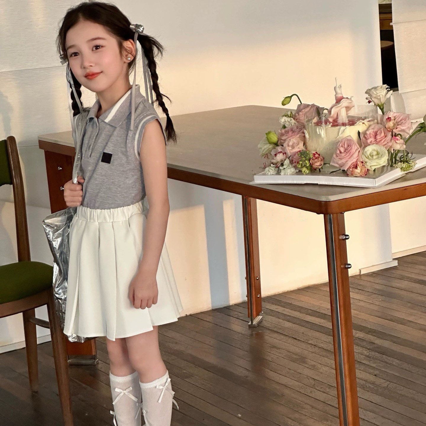 [5071167] - One Set 2in1 Baju Setelan Atasan Kerah Kaos Lengan Kutung Bawahan Rok Pendek Comfort Fashion Style Anak Perempuan Cewek - Motif Basic Solid Color - BABYHOKI STORE