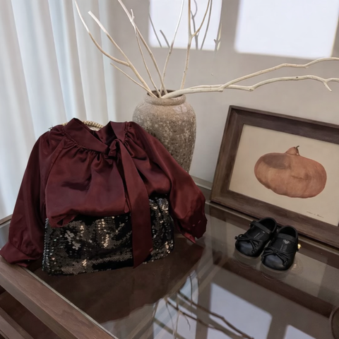 [5071169] - One Set 2in1 Baju Setelan Atasan Blouse Lengan Panjang Bawahan Rok Pendek Korean Version Style Anak Perempuan Cewek - Motif Basic Plain Top - BABYHOKI STORE