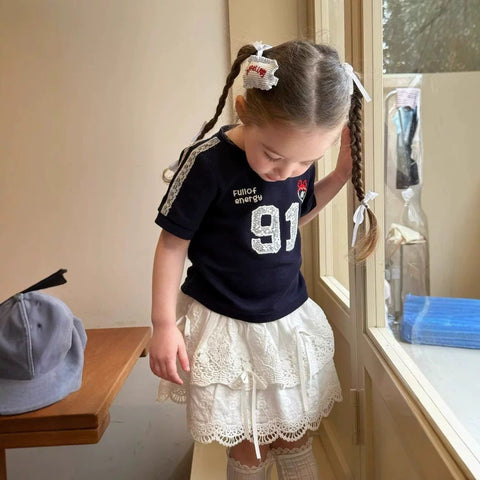 [5071171] - One Set 2in1 Baju Setelan Atasan Kaos Lengan Pendek Bawahan Rok Pendek Korean Sporty Style Anak Perempuan Cewek - Motif Number 91 - BABYHOKI STORE