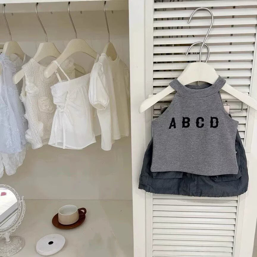 [5071174] - One Set 2in1 Baju Setelan Atasan Kaos Lengan Kutung Bawahan Rok Pendek Comfort Fashion Style Anak Perempuan Cewek - Motif Alhpabet ABCD - BABYHOKI STORE