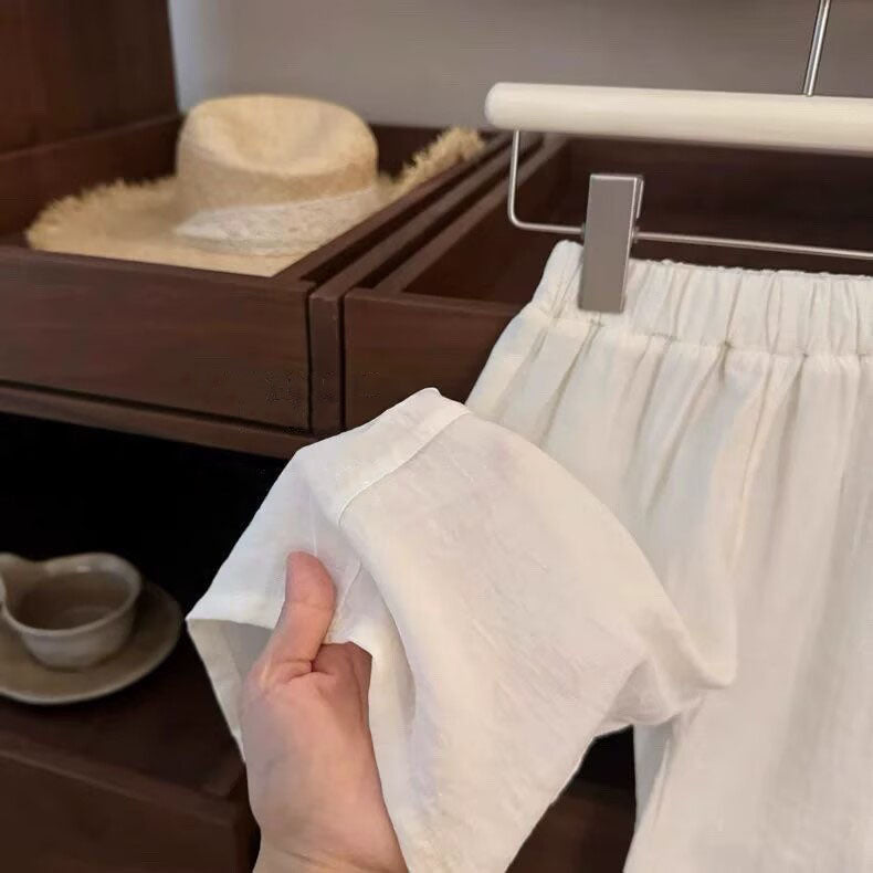 [5071181] - One Set 2in1 Baju Setelan Cheongsam Shanghai Imlek Atasan Lengan Kutung Bawahan Celana Pendek Chinese Style Anak Perempuan Cewek - Motif Qing Blue - BABYHOKI STORE