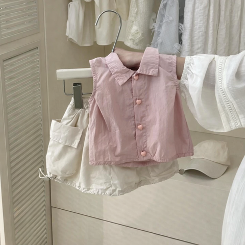 [5071188] - One Set 2in1 Baju Setelan Atasan Kerah Lengan Kutung Bawahan Rok Pendek Korean Version Style Anak Perempuan Cewek - Motif Love Buttons - BABYHOKI STORE