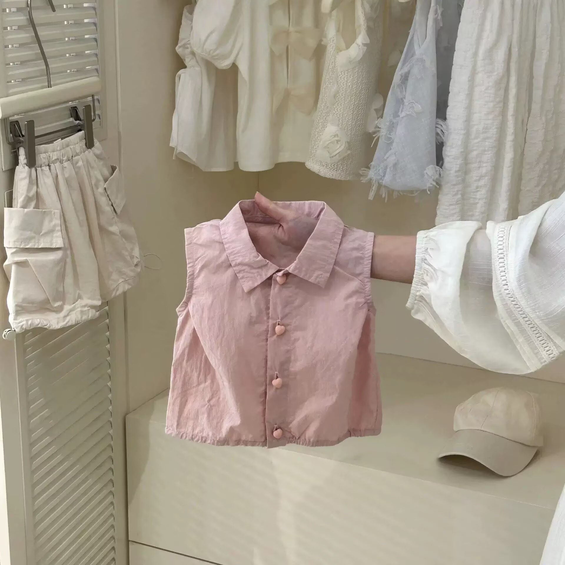 [5071188] - One Set 2in1 Baju Setelan Atasan Kerah Lengan Kutung Bawahan Rok Pendek Korean Version Style Anak Perempuan Cewek - Motif Love Buttons - BABYHOKI STORE