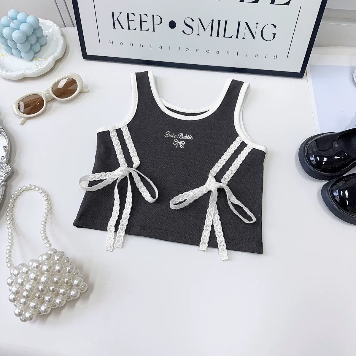 [5071189] - One Set 2in1 Baju Setelan Atasan Lengan Kutung Bawahan Rok Pendek Korean Sporty Style Anak Perempuan Cewek - Motif Cute Big Ribbon - BABYHOKI STORE