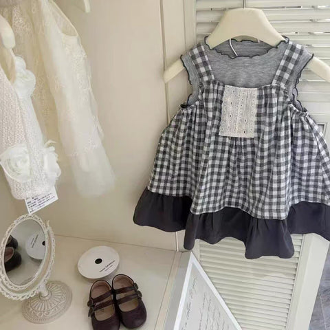 [5071191] - One Set 2in1 Baju Setelan Dress Atasan Lengan Kutung Korean Version Style Anak Perempuan Cewek - Motif Color Box - BABYHOKI STORE