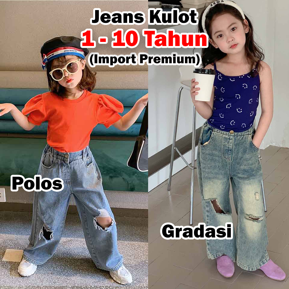 [507243] - Celana Kulot Jeans Sobek Anak Perempuan - Motif Ripped Jeans