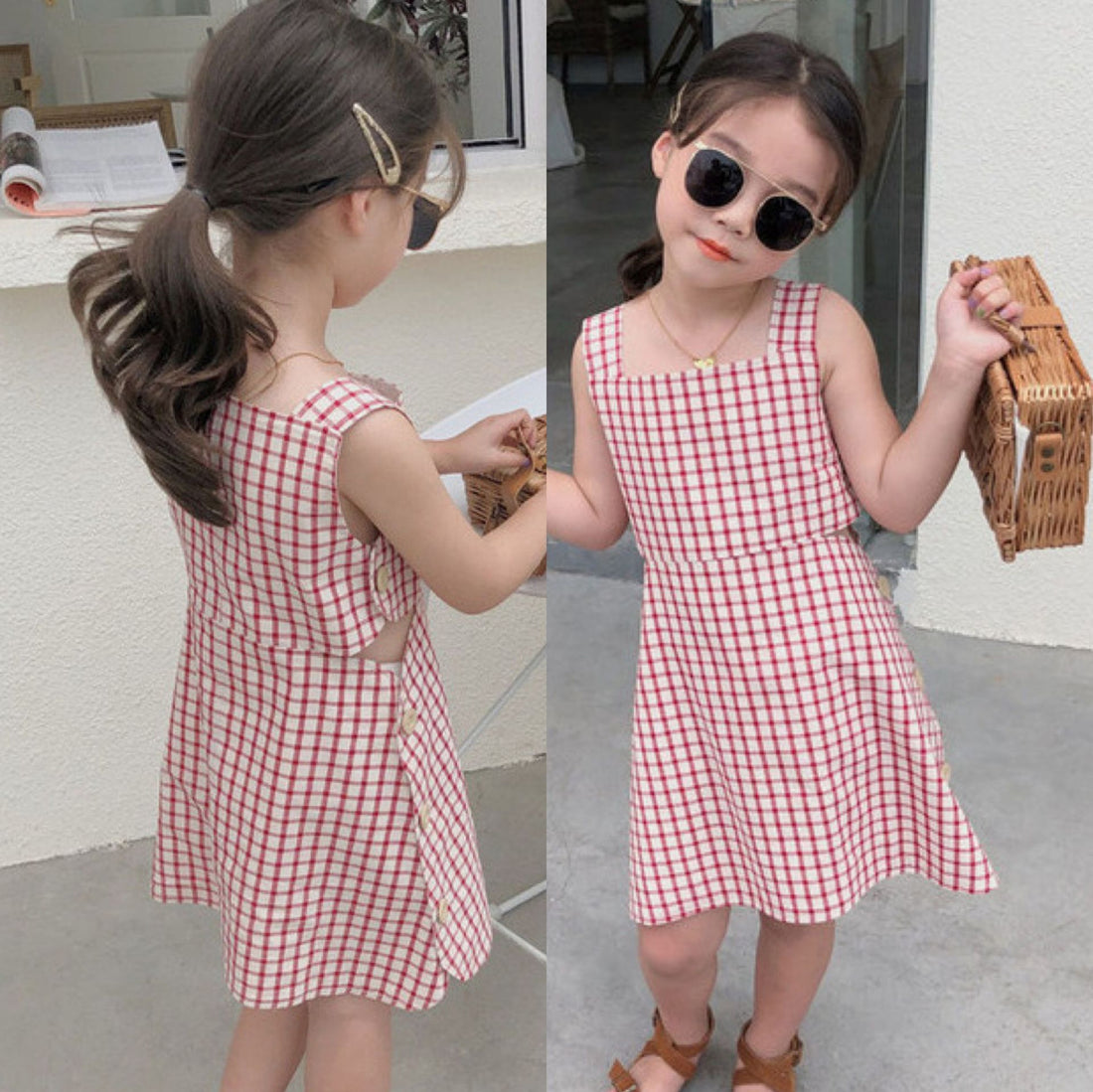 [507743] - Baju Dress Lengan Kutung Fashion Import Anak Perempuan - Motif Neat Box