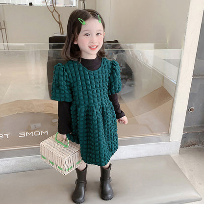 [507749] - Baju Dress Atasan 2 in 1 Fashion Anak Perempuan - Motif Calm Plain