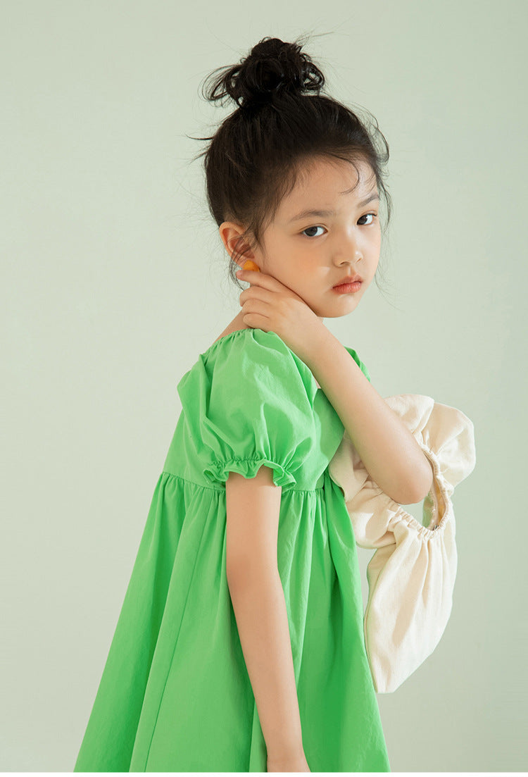 [507789] - Baju Dress Lengan Pendek Fashion Import Anak Perempuan - Motif Plain Dishes