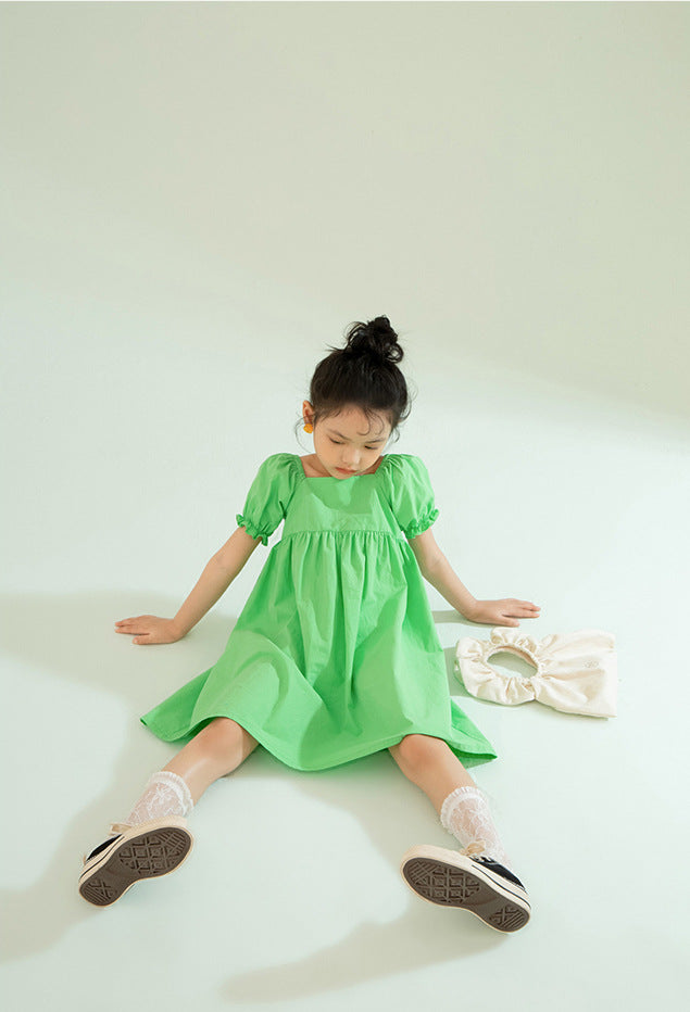 [507789] - Baju Dress Lengan Pendek Fashion Anak Perempuan - Motif Plain Dishes