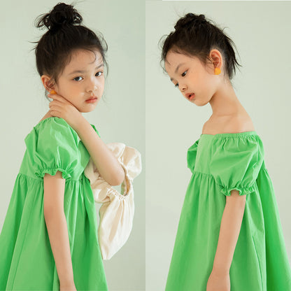 [507789] - Baju Dress Lengan Pendek Fashion Import Anak Perempuan - Motif Plain Dishes