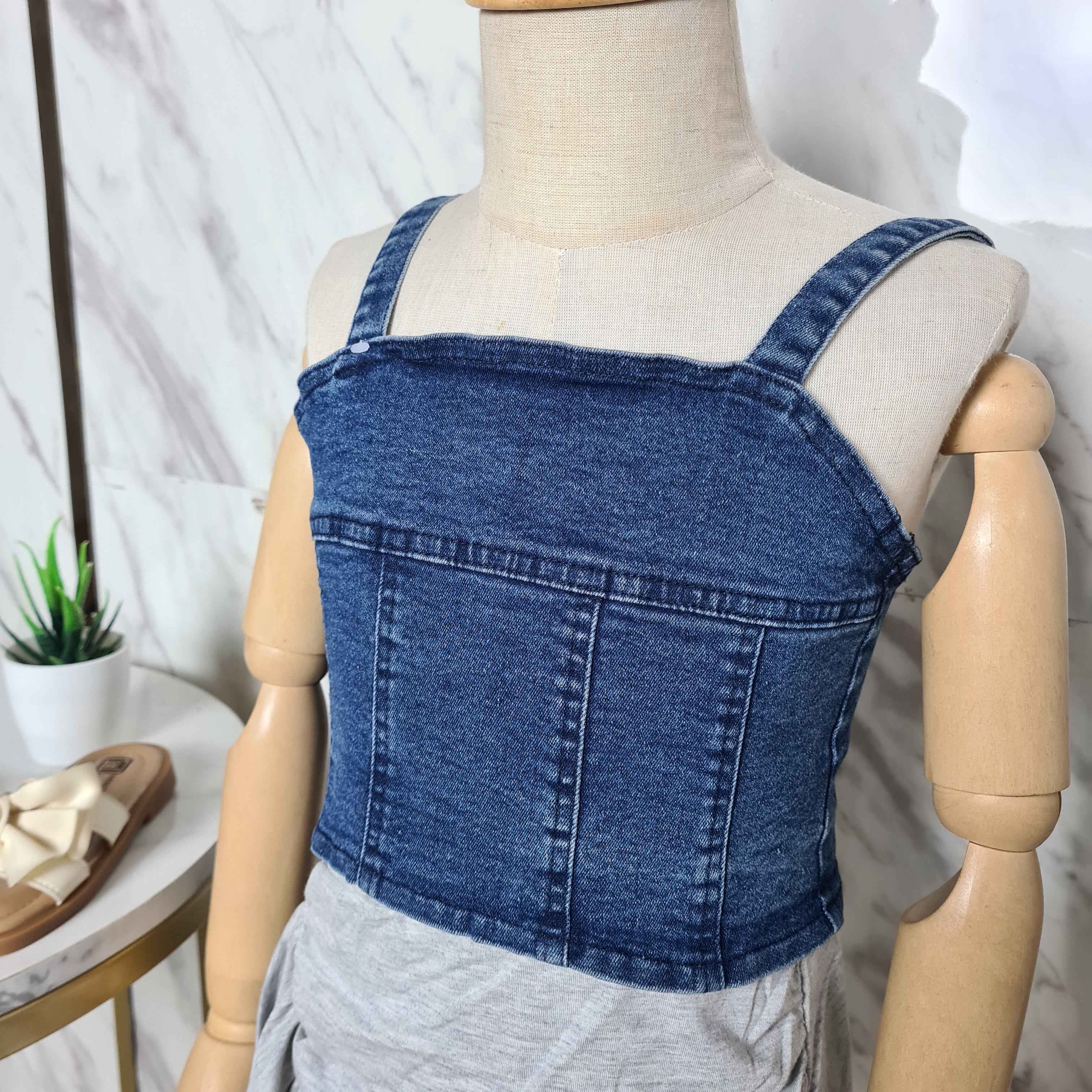 [507815] - Setelan Atasan Baju Jeans Kutung Bawahan Rok Trendi Anak Perempuan - Motif Denim Casual