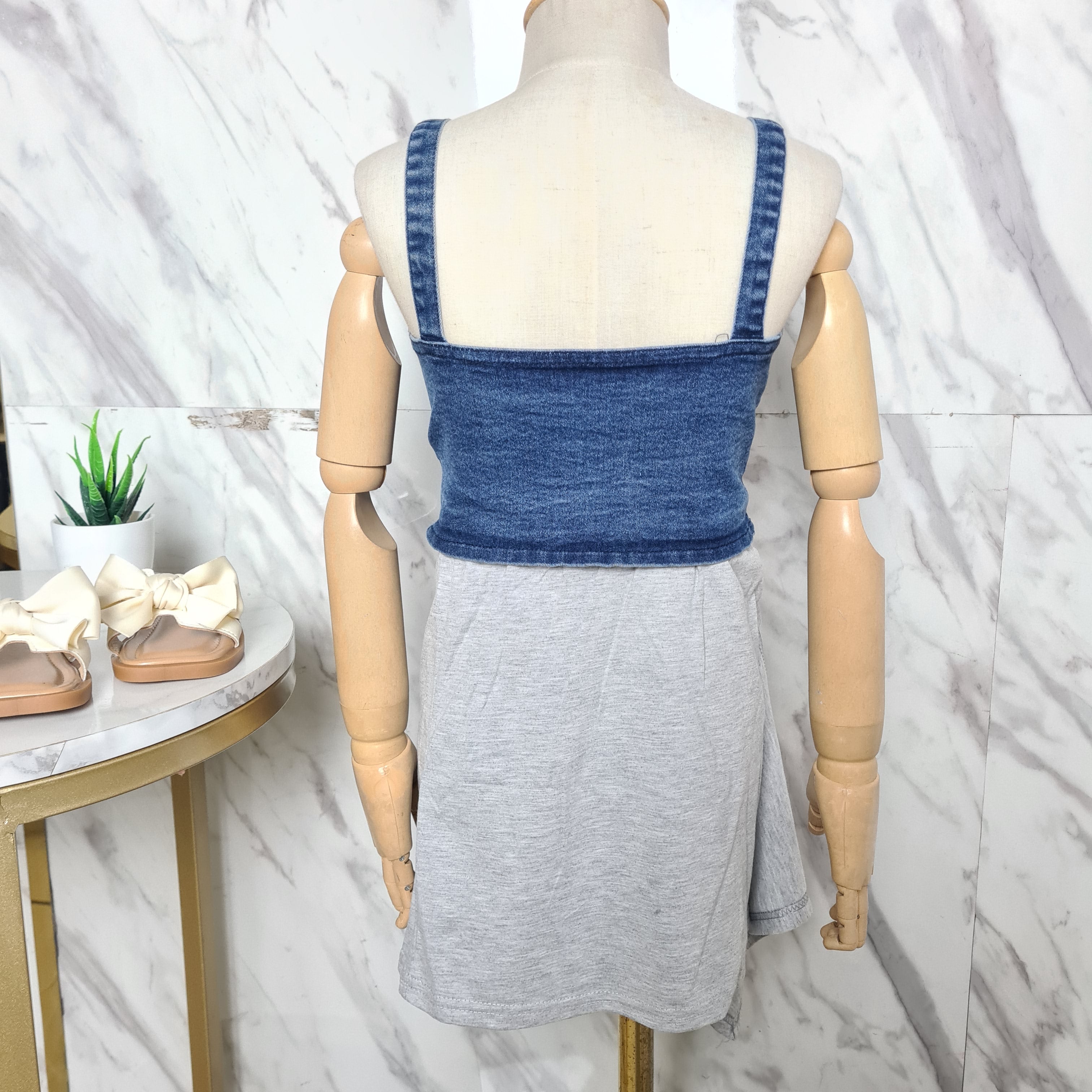[507815] - Setelan Atasan Baju Jeans Kutung Bawahan Rok Trendi Anak Perempuan - Motif Denim Casual