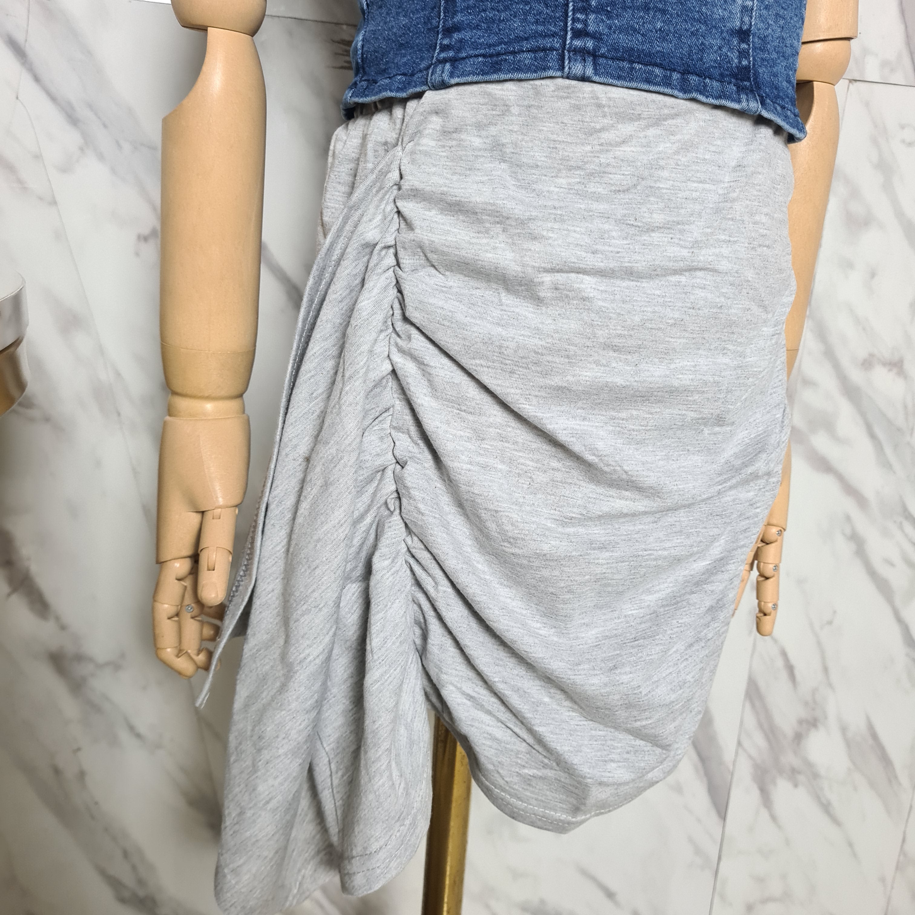 [507815] - Setelan Atasan Baju Jeans Kutung Bawahan Rok Trendi Anak Perempuan - Motif Denim Casual