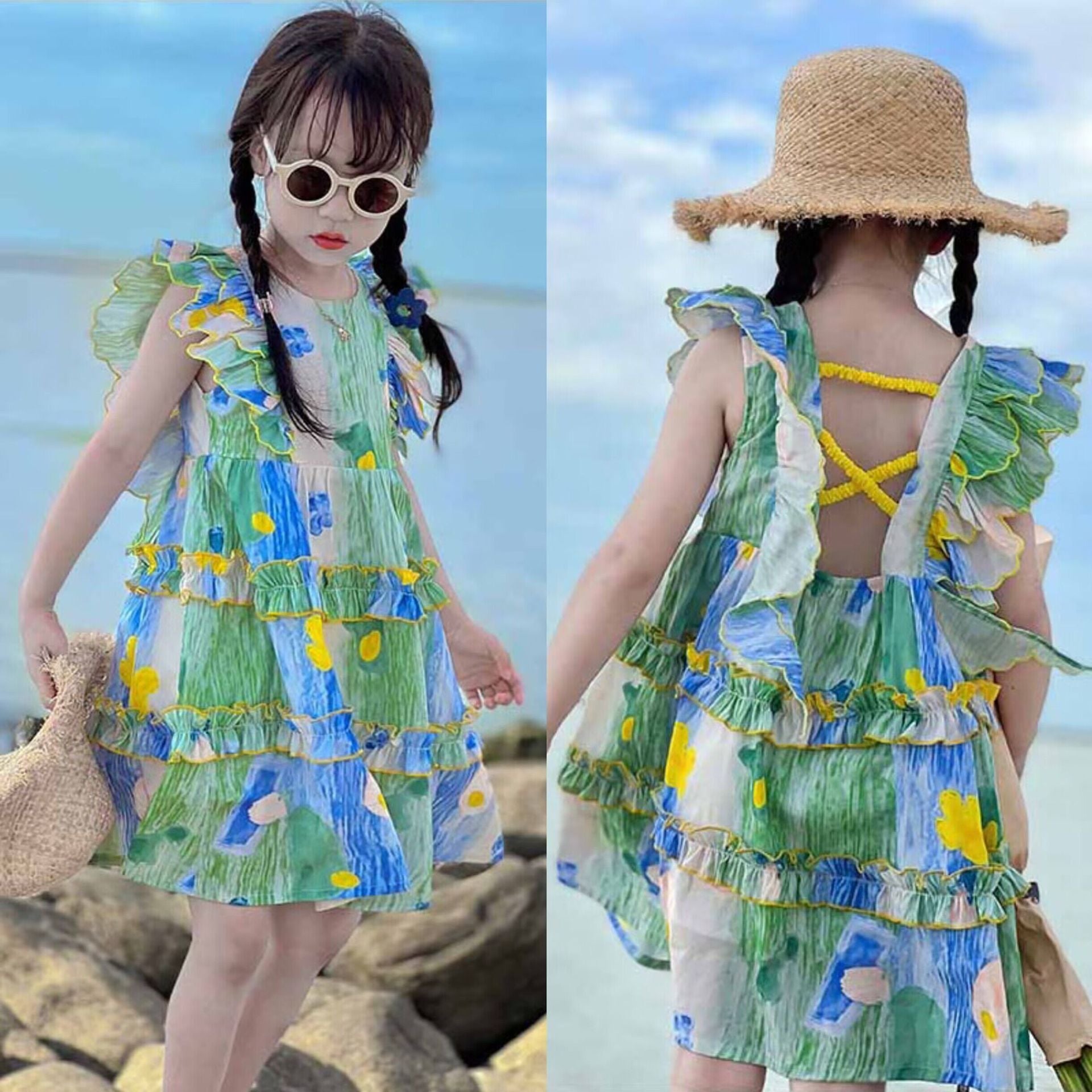 [507952] - Baju Dress Lengan Kutung Anak Perempuan Fashion - Motif Nature Color