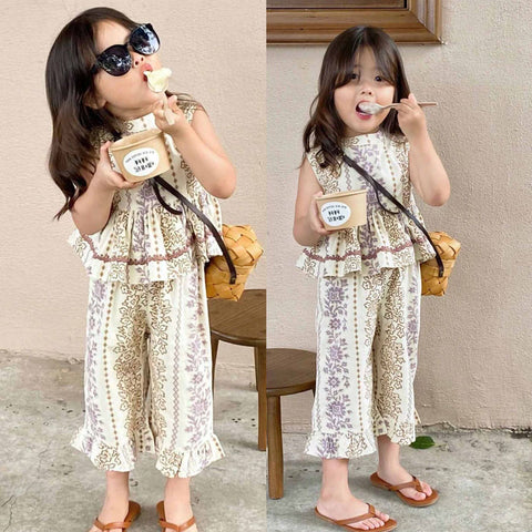 [507953] - Setelan Baju Kutung Bawahan Panjang Anak Perempuan Fashion - Motif Flower Pattern