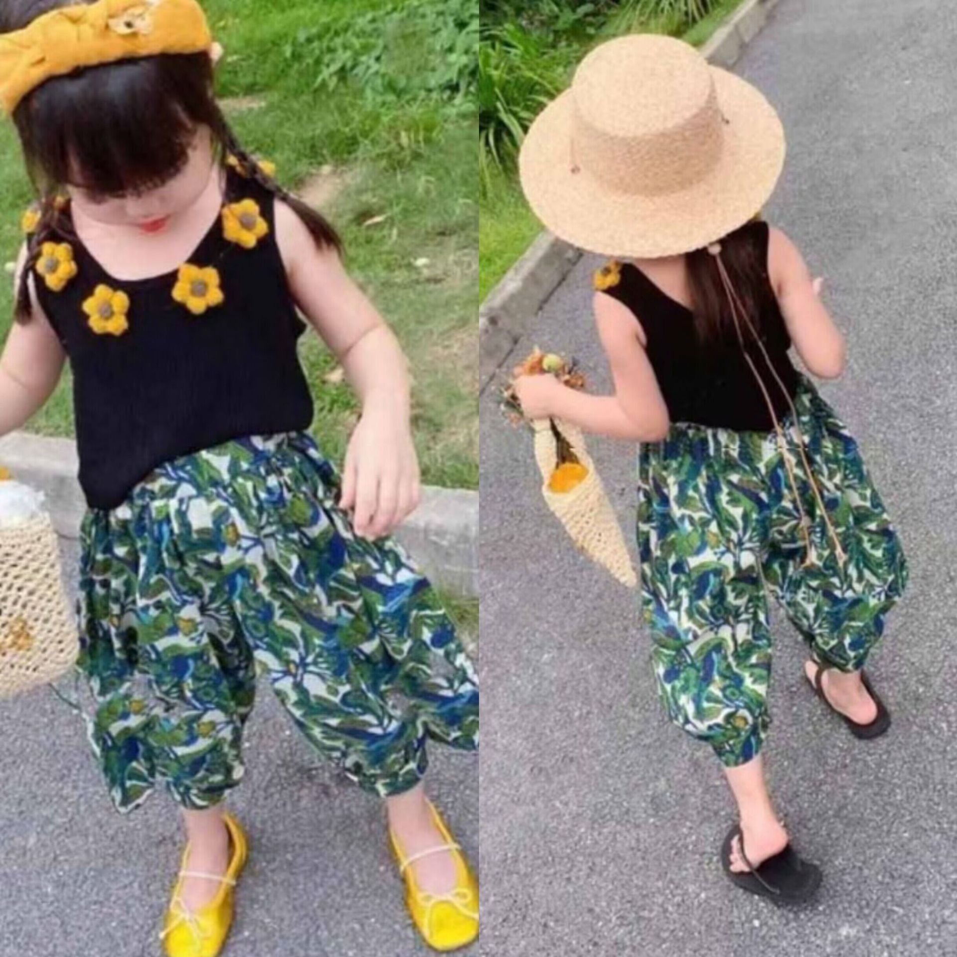 [507960] - Setelan Baju Kutung Bawahan Panjang Anak Perempuan Fashion - Motif Neck Flower