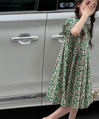 [507961] - Baju Dress Lengan Balon Fashion Import Anak Perempuan - Motif Stacked Flowers