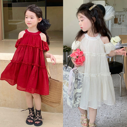 [507964] - Baju Dress Lengan Kutung Fashion Import Anak Perempuan - Motif Folding Tassel