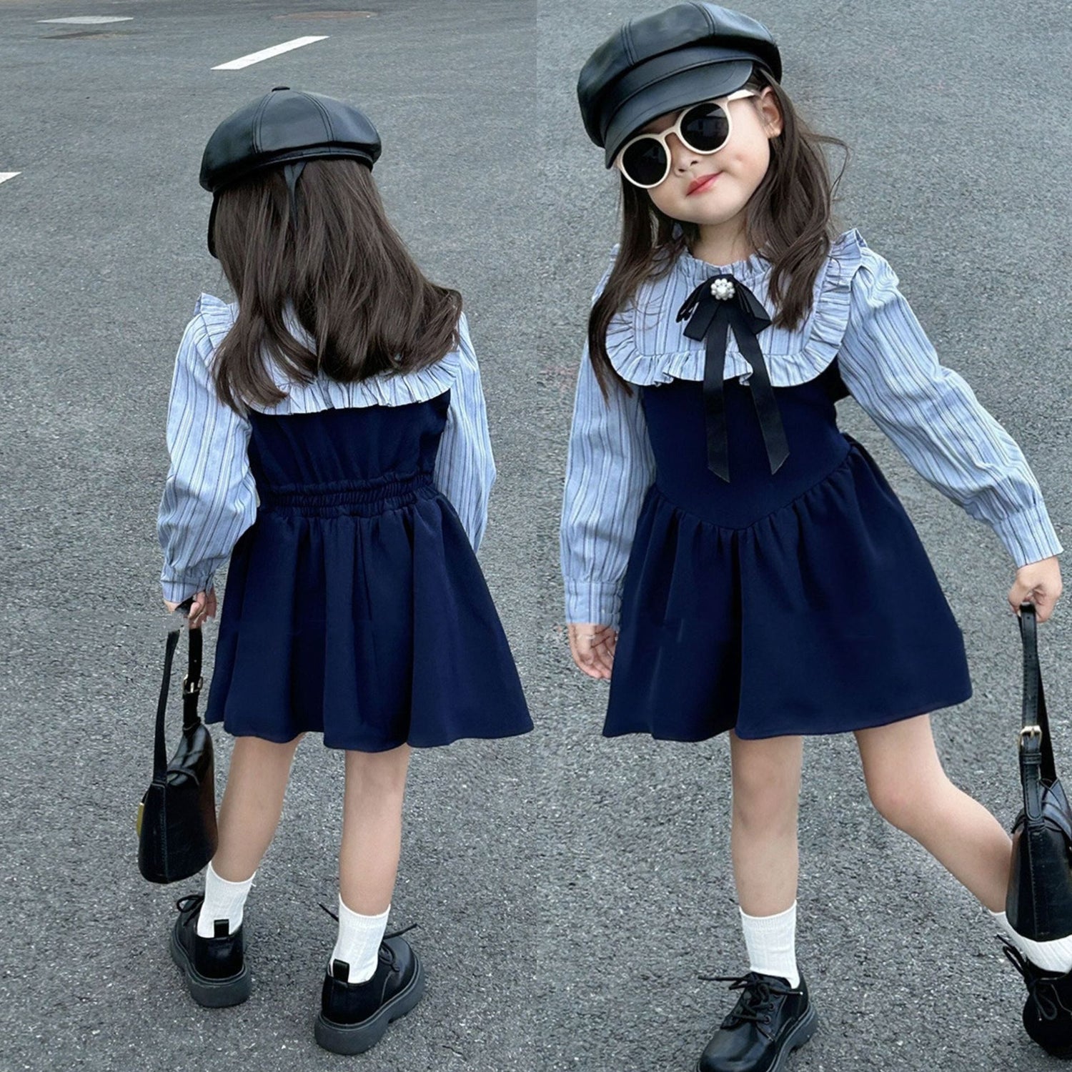 [507971] - Baju Dress Korea Fashion Anak Perempuan - Motif Lace Stripe