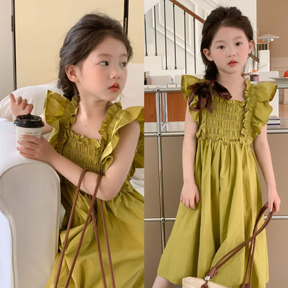 [507972] - Baju Dress Lengan Kutung Fashion Anak Perempuan - Motif Chest Wrinkle