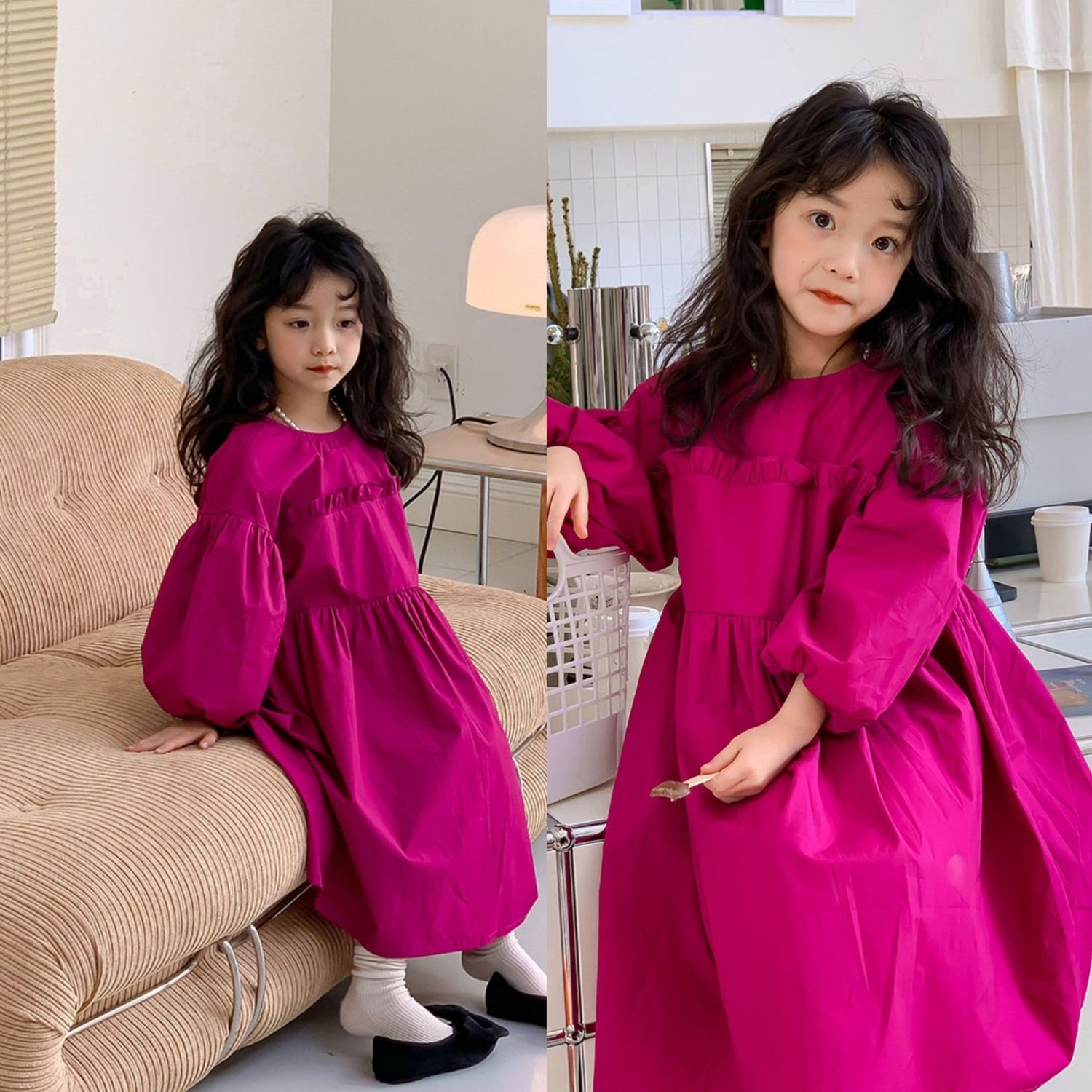 [507975] - Baju Dress Balon Polos Fashion Anak Perempuan - Motif Plain Balloon