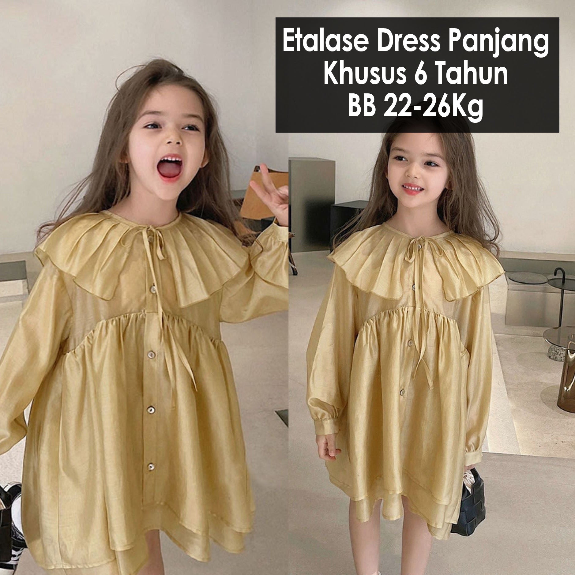 CLEARANCE SALE [Dress Lengan Panjang] 6 Tahun BB 22-26kg Gaun Anak Cewek Perempuan