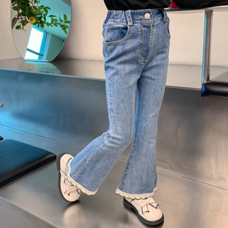 [507979] - Celana Panjang Jeans Cutbray Fashion Import Anak Perempuan - Motif Lace Down
