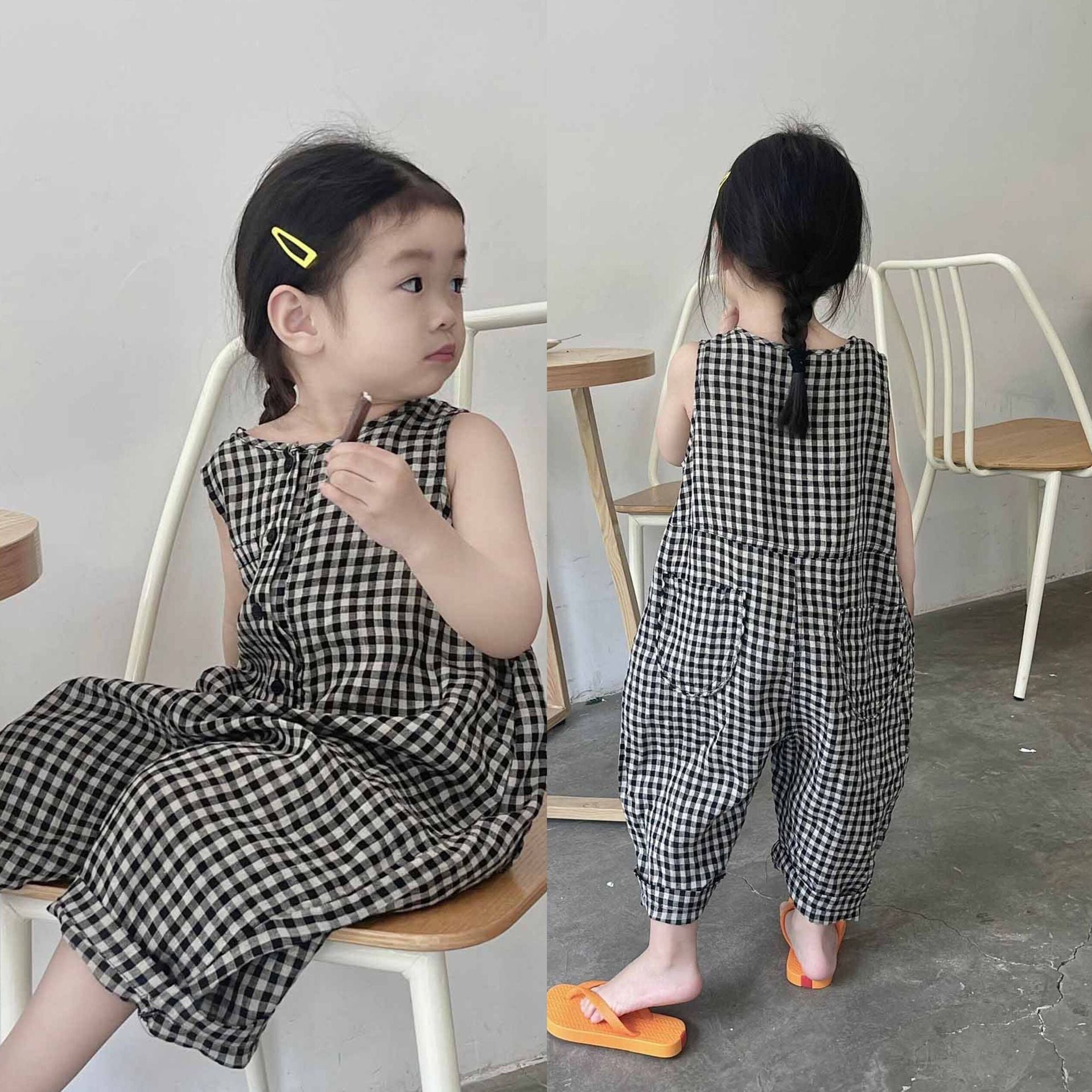 [507985] - Baju Setelan Jumpsuit Kotak-Kotak Fashion Anak Perempuan - Motif Pole Box