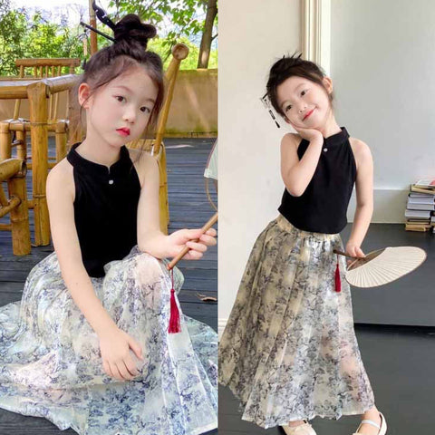 [507987] - Baju Setelan Blouse Kutung Rok Fashion Anak Perempuan - Motif Flower Shadows