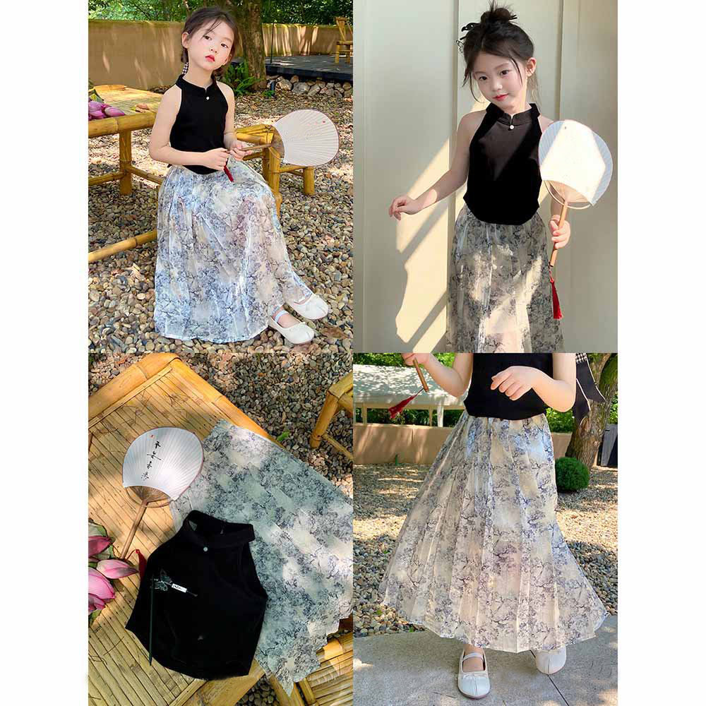 [507987] - Baju Setelan Blouse Kutung Rok Fashion Anak Perempuan - Motif Flower Shadows