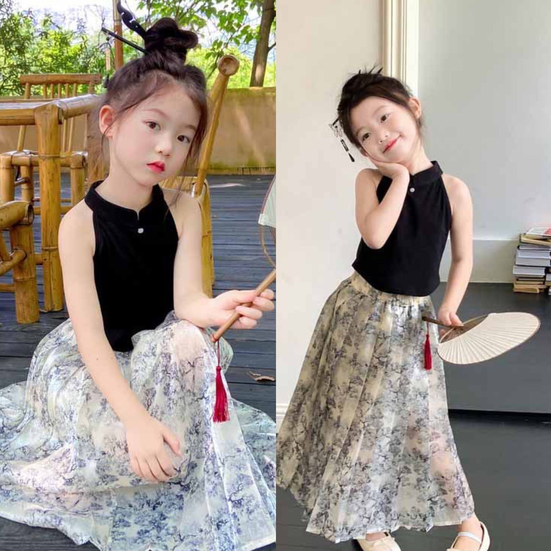 [507987] - Baju Setelan Blouse Kutung Rok Fashion Anak Perempuan - Motif Flower Shadows
