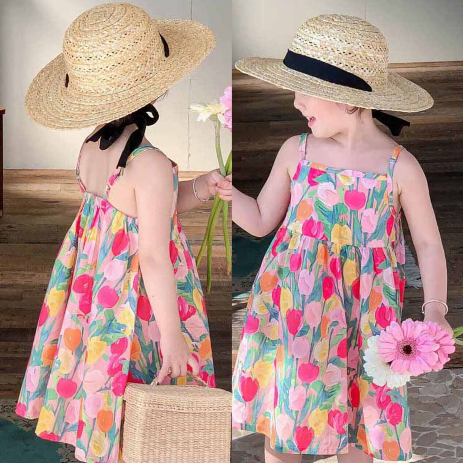 [507989] - Baju Dress Kutung Pantai Fashion Anak Perempuan - Motif Flower Buds