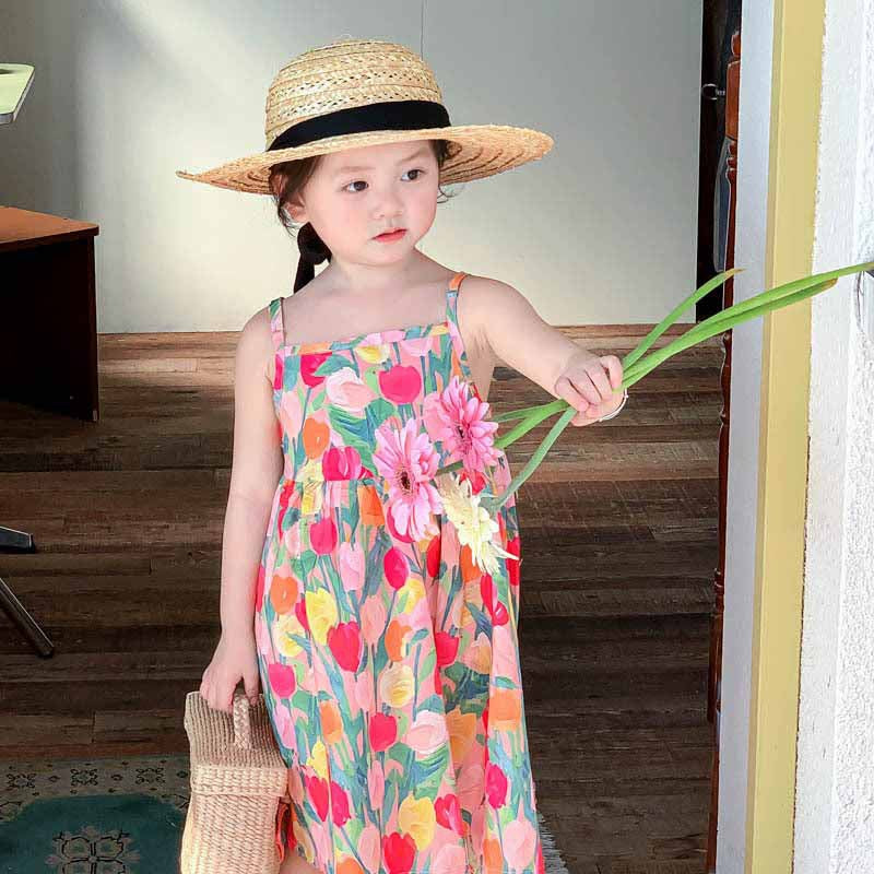 [507989] - Baju Dress Kutung Pantai Fashion Anak Perempuan - Motif Flower Buds