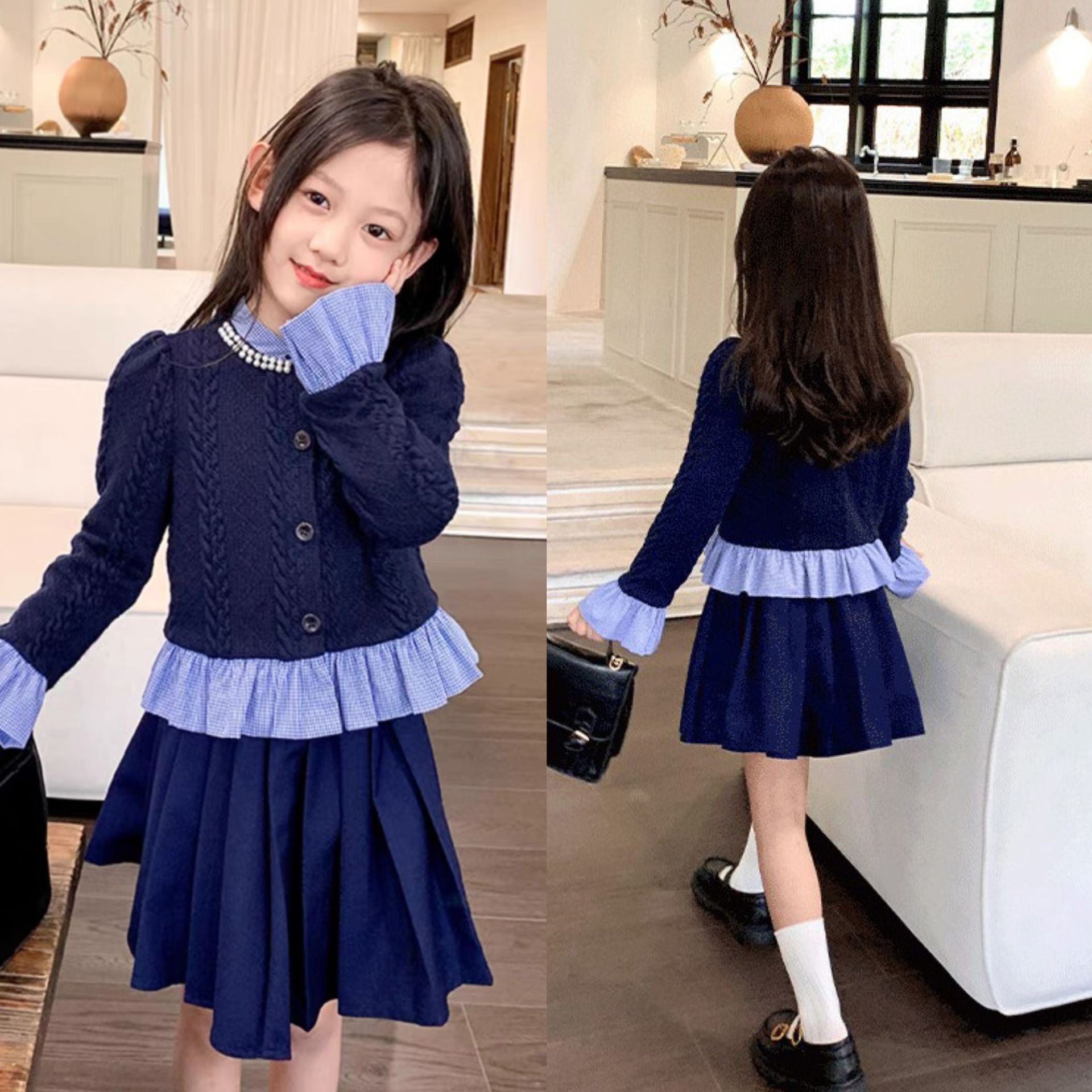 [507990] - Baju Setelan Blouse Rajut Bawahan Rok Fashion Import Anak Perempuan - Motif Hand Lace