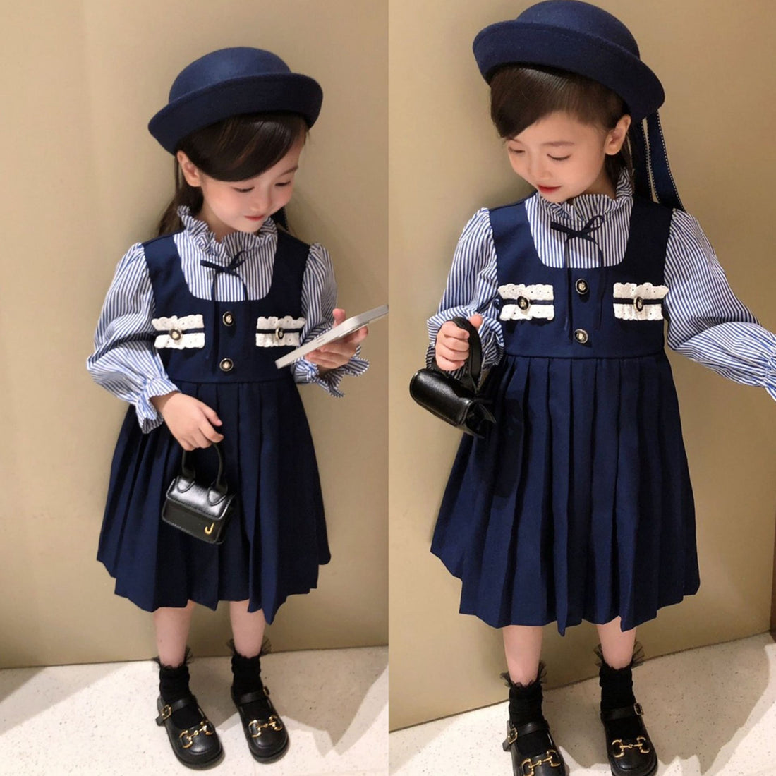 [507997] - Baju Dress Plisket Semi Korea Fashion Import Anak Perempuan - Motif Lace Buttons