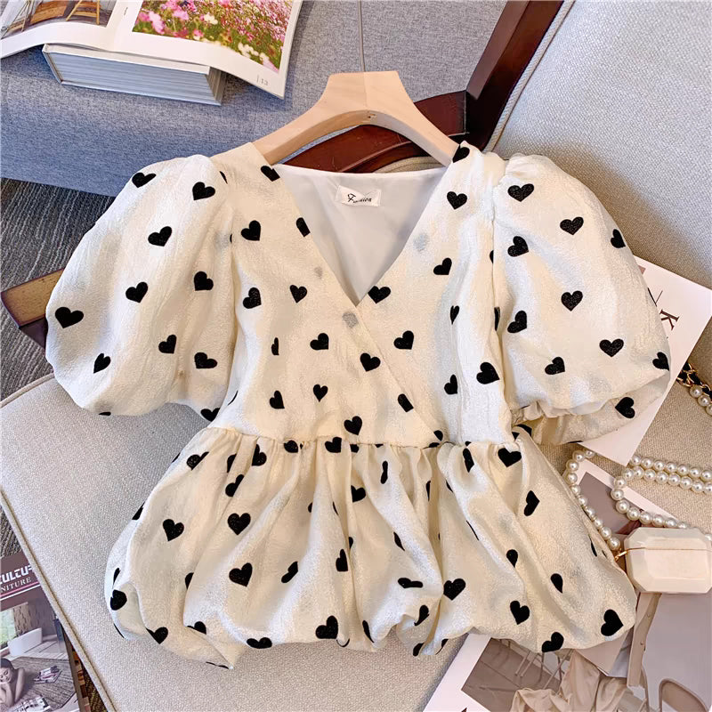 [507S102] - Baju Atasan Blouse Lengan Pendek Fashion Anak Perempuan - Motif Love Dot