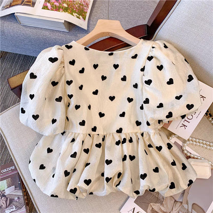 [507S102] - Baju Atasan Blouse Lengan Pendek Fashion Anak Perempuan - Motif Love Dot