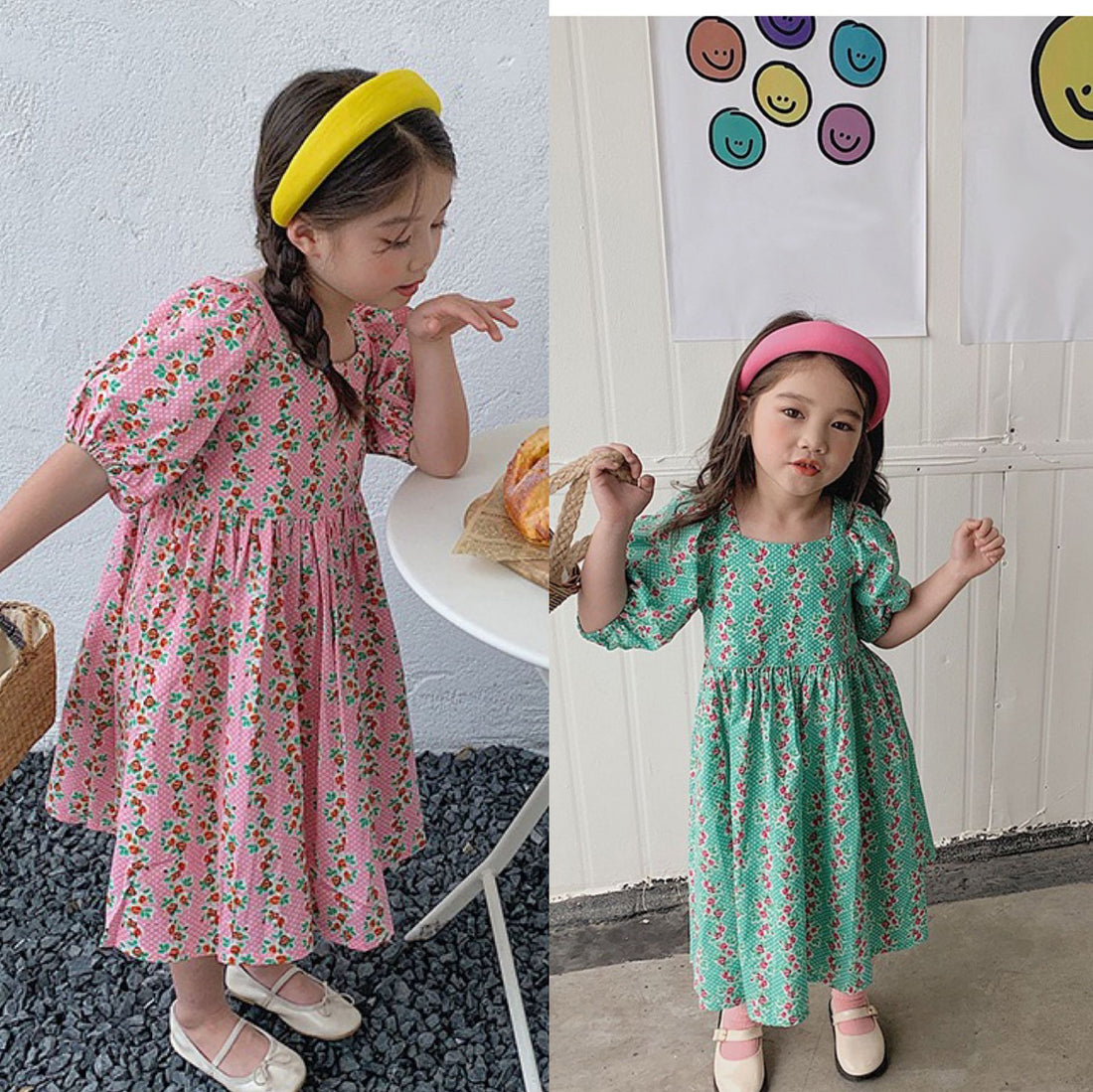 [507S1100] - Baju Dress Lengan Pendek Fashion Anak Perempuan - Motif Flower Line