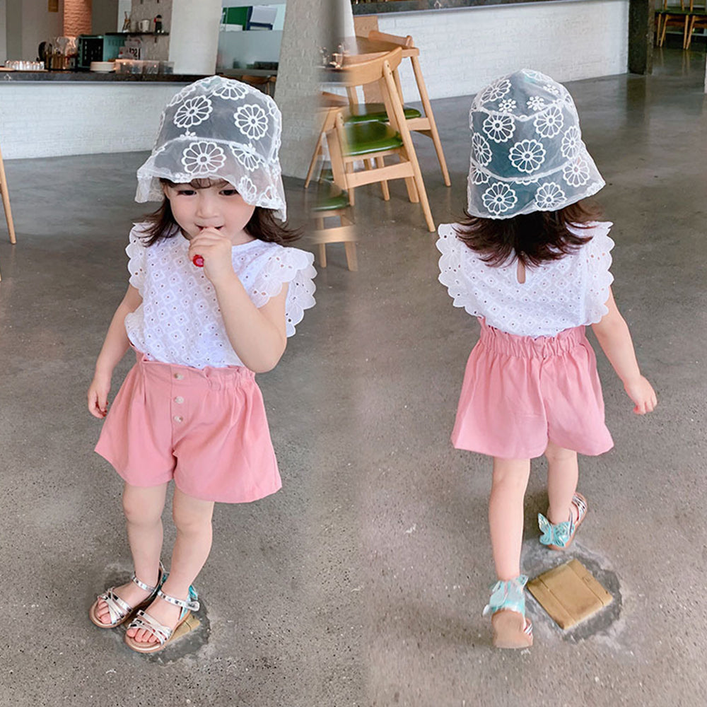 [507S1159] - Setelan Baju Atasan Tanpa Lengan Bawahan Celana Pendek Fashion Anak Perempuan - Motif Flower Lace
