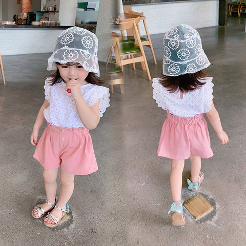 [507S1159] - Setelan Baju Atasan Tanpa Lengan Bawahan Celana Pendek Fashion Anak Perempuan - Motif Flower Lace