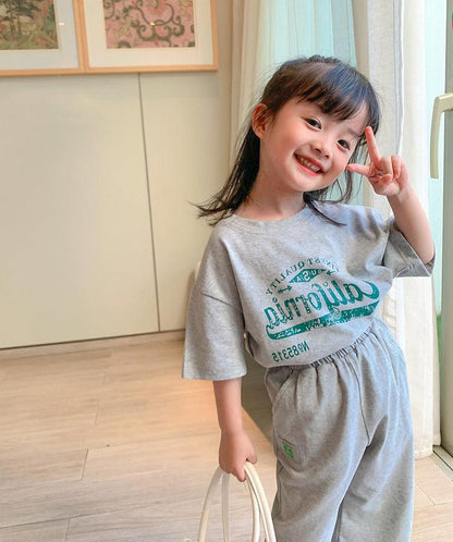 [507S136] - Setelan Baju Lengan Pendek Celana Panjang Fashion Anak Perempuan - Motif Baseball