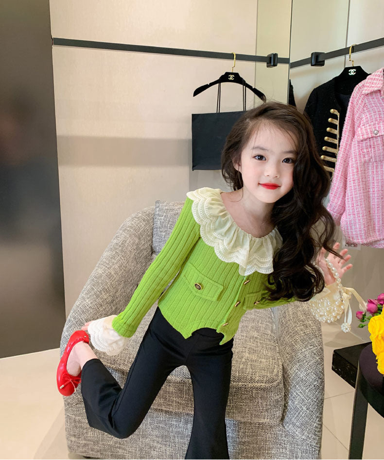 [507S137] - Baju Atasan Lengan Panjang Fashion Anak Cewek - Motif Wavy Ruffled