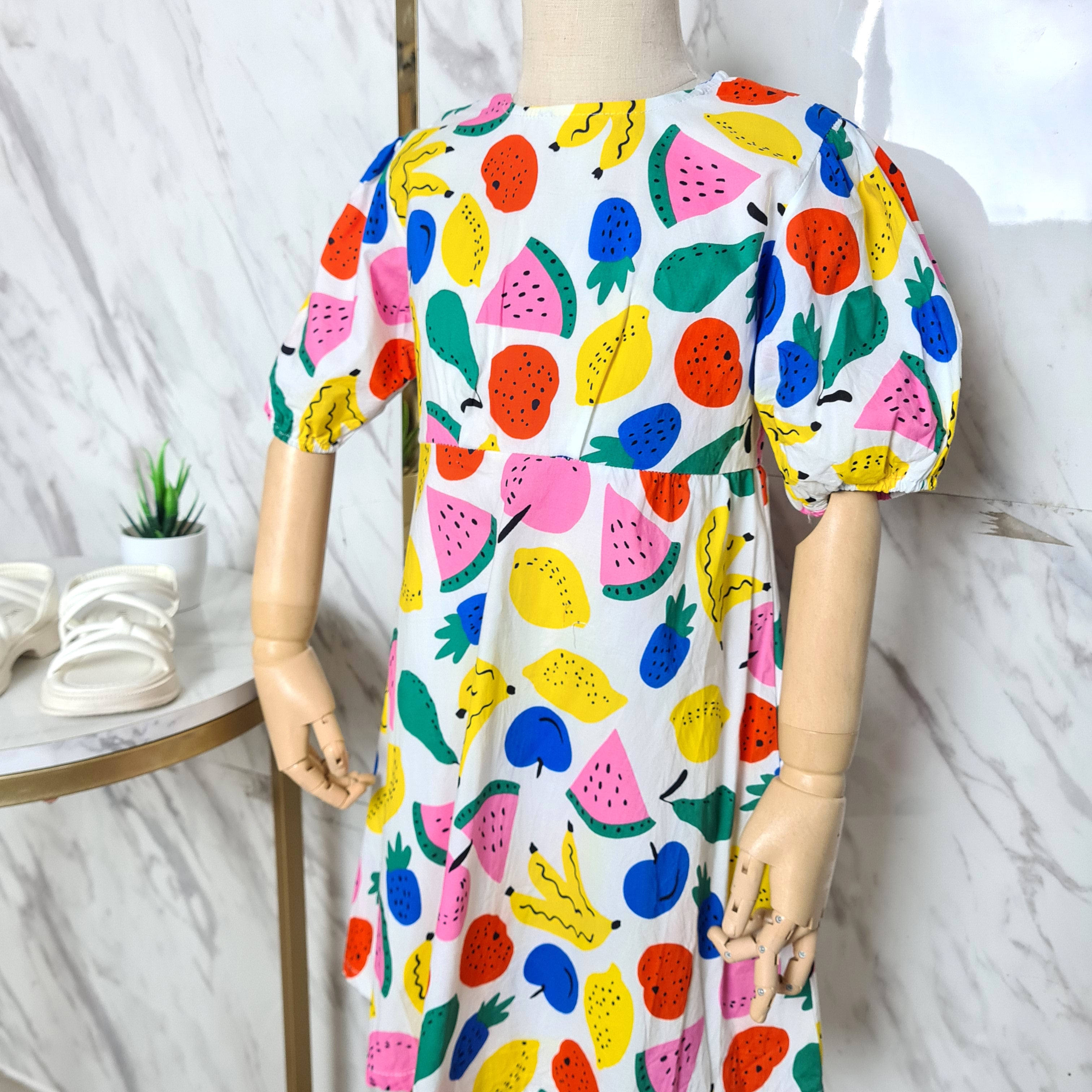 [507S130] - Baju Dress Lengan Pendek Fashion Anak Perempuan - Motif Colorful Fruit